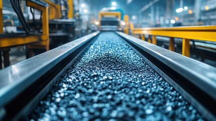 Industrial facility for processing rare earth elements automated sorting machines, precision tools, raw minerals being transformed, futuristic technology