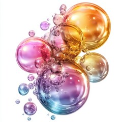  rainbow transparent bubbles,Colorful liquid bubbles on white background, multicolor  bubbles