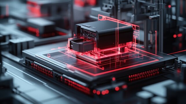 Intelligent factory monitoring system displaying real-time analytics holographic dashboards, predictive insights, automated quality control, cutting-edge industrial intelligence