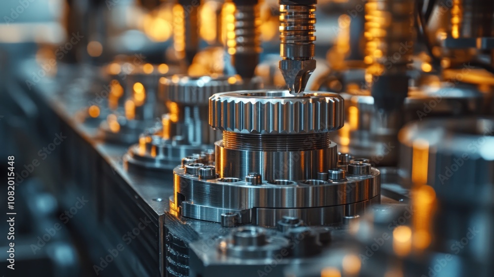 Poster miniature cnc machining workshop small machines creating detailed metal parts, close-up of the proce