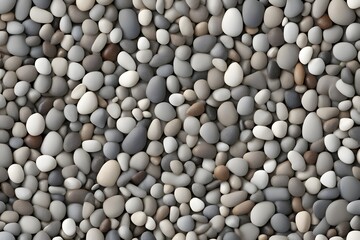 Stone pebbles a seamless texture of small smooth river pebbles in various shades of grey brown, AI Generated