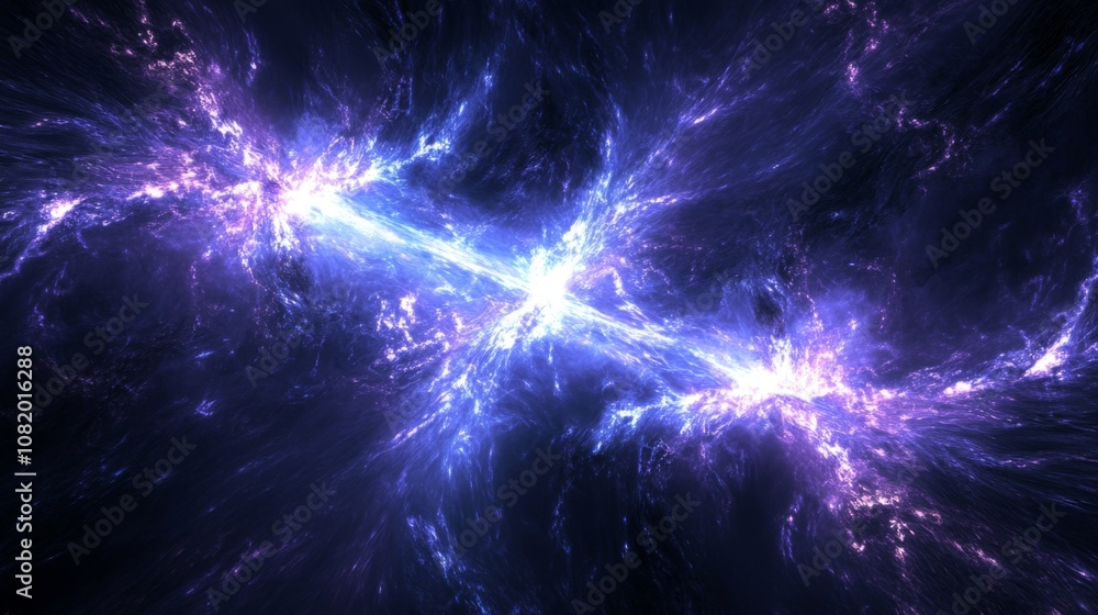 Aufkleber abstract cosmic energy burst in deep space with vibrant purple and blue tentacles of light, represen