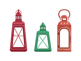 Holiday  lanterns, flat vector design set.