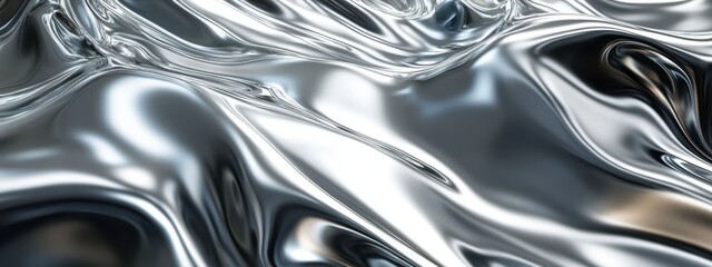 A Shimmering and Flowing Metallic Surface with Wavy Patterns Reflecting Light in a Modern and Futuristic Style, Ideal for Abstract Visuals and Backgrounds