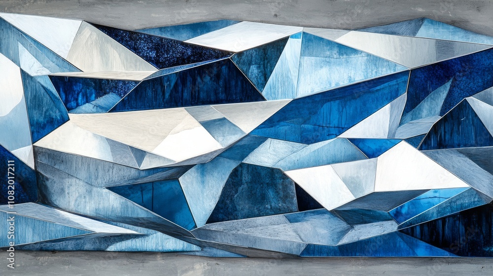 Poster abstract geometric art featuring blue tones and sharp angles, representing ice formations and cold l