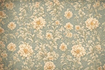 Vintage floral wallpaper a repeating pattern of vintage floral designs with faded colors soft line, Ai Generated