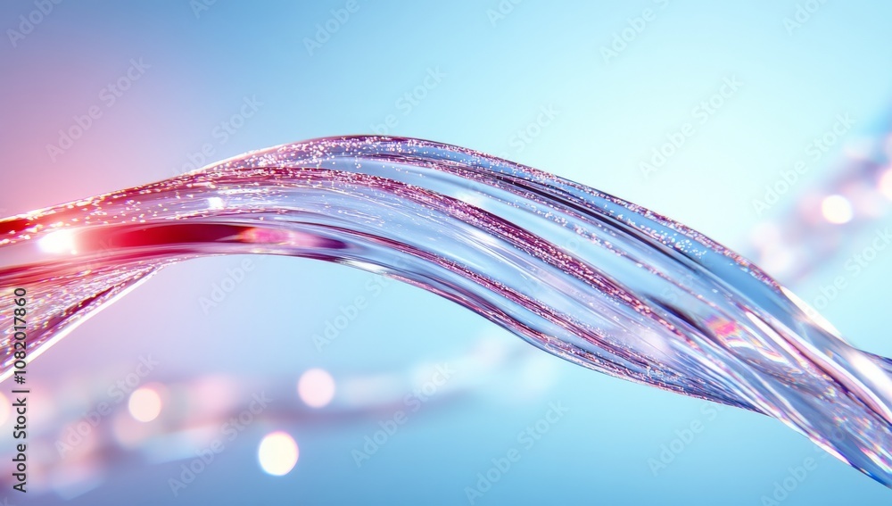 Poster dynamic flowing glass waves with led lights in abstract background