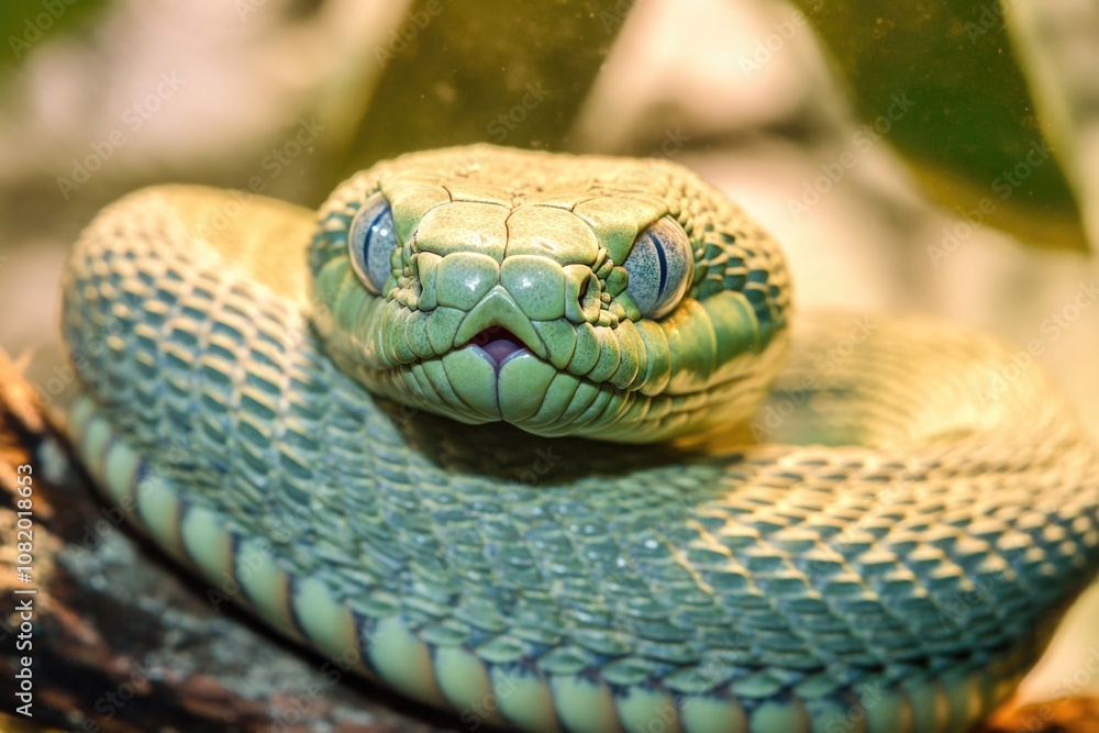 Aufkleber A close-up view of a snake coiled around a tree branch, highlighting its textures and patterns