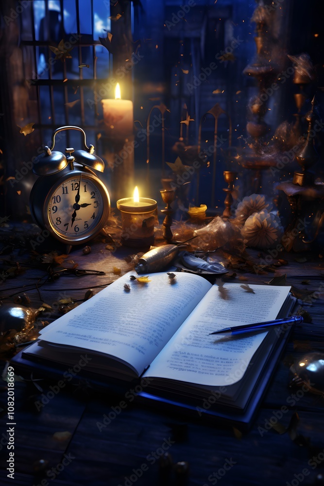 Poster an idea of a new years scene with a diary a pen and nothing else ai generated illustration