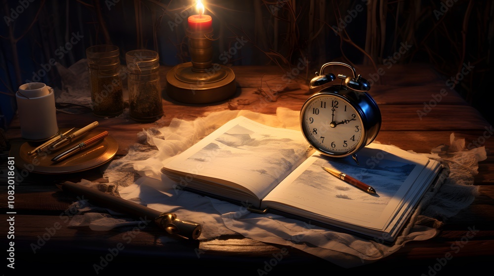 Poster an idea of a new years scene with a diary a pen and nothing else ai generated illustration