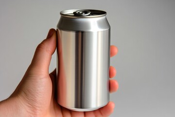 A person holds a can of soda in their hand