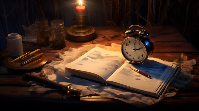 An idea of a New Years scene with a diary a pen and nothing else AI generated illustration