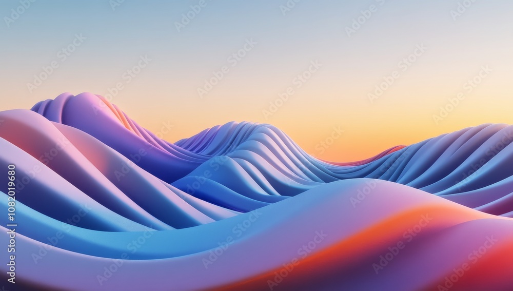 Poster dynamic flowing glass waves with led lights in abstract background