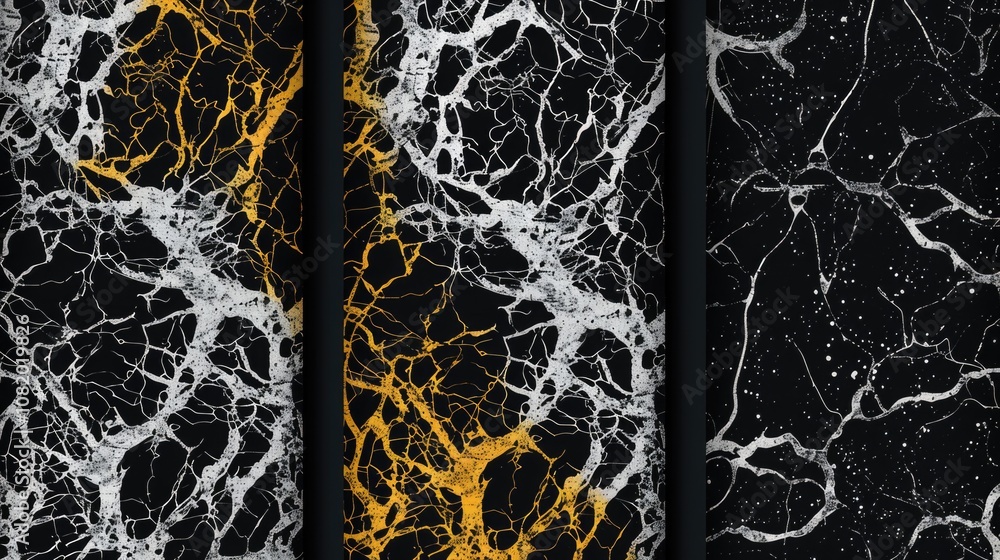 Poster High-quality image of a black and gold marble pattern in a close-up view, perfect for use in designs where a unique texture is needed