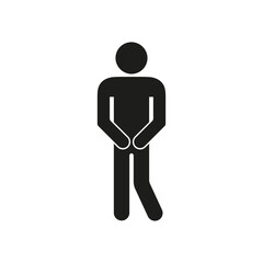 Restroom Urgency Silhouette Icon. Toilet Symbol. Male Figure in Peeing Pose. Isolated Vector Illustration