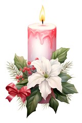 Beautiful Christmas candle displayed in a watercolor style for card print AI generated illustration