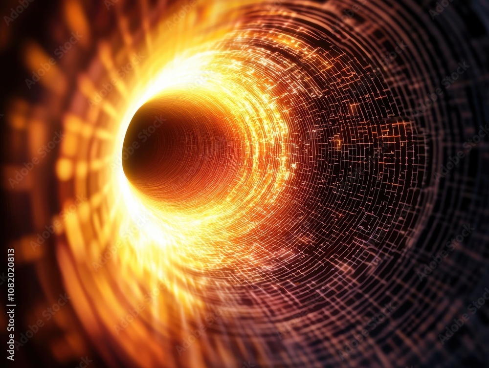 Poster quantum computing of cryptography concept. a captivating view of a glowing vortex, symbolizing a bla