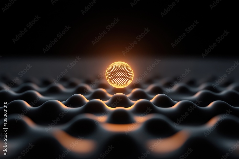 Poster quantum computing of cryptography concept. a glowing sphere rests atop a textured surface, illuminat