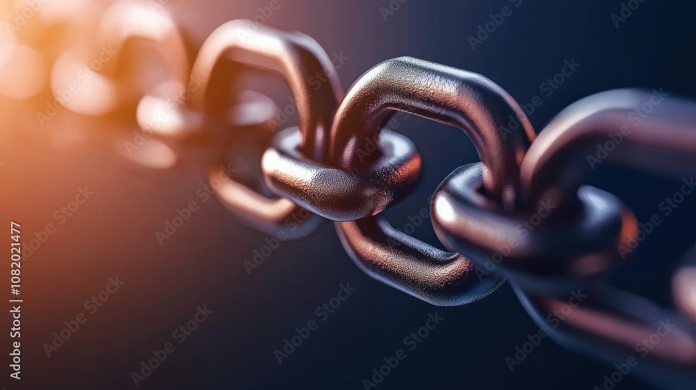 Poster quantum computing of cryptography concept. a close-up view of metallic chains highlighting their tex