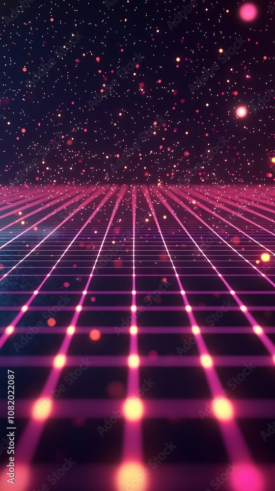 Aufkleber futuristic neon grid with glowing lines in virtual space for cyber themed displays and concepts