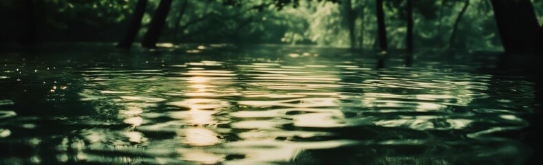 Serene Reflection of Trees in a Tranquil River with Gentle Ripples and Lush Greenery Under Soft Natural Light for Peaceful Nature Background