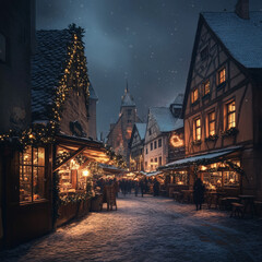 Obraz premium Charming Christmas Illustrations with Featuring Christmas Market At Night