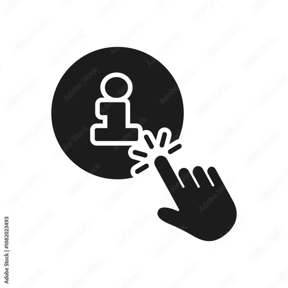 Poster information button with hand pointer clicks silhouette icon, online support and help. clickable info