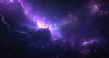 Obraz premium Stunning Deep Space Nebula with Vibrant Purple and Blue Colors Surrounded by Stars and Cosmic Dust, Capturing the Beauty of the Universe in High Resolution