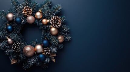 Elegant Christmas wreath with blue and gold decor