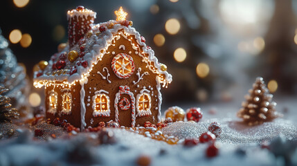 Charming Christmas Illustrations with Featuring A Gingerbread House Decorated With Frosting And Candies