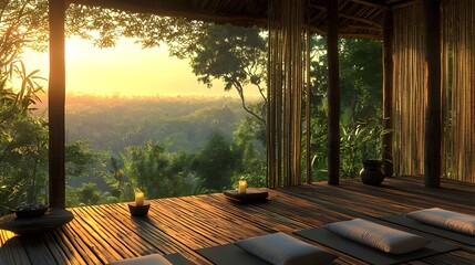 Treehouse Yoga Pavilion with Bamboo Walls and Jungle View