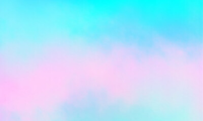 Colorful watercolor background of abstract sunset sky with puffy clouds in pastel rainbow colors of pink blue yellow orange and