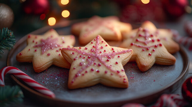 Charming Christmas Illustrations with Featuring Festive Holiday Cookies Shaped Like Stars, Trees, And Candy Canes