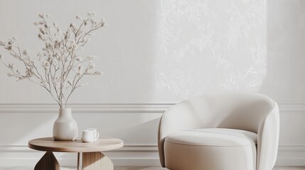 Soft gray and white damask minimalist floral design with a matte finish