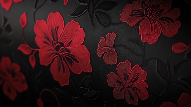 Textured damask bold black and red florals for a dramatic elegant look