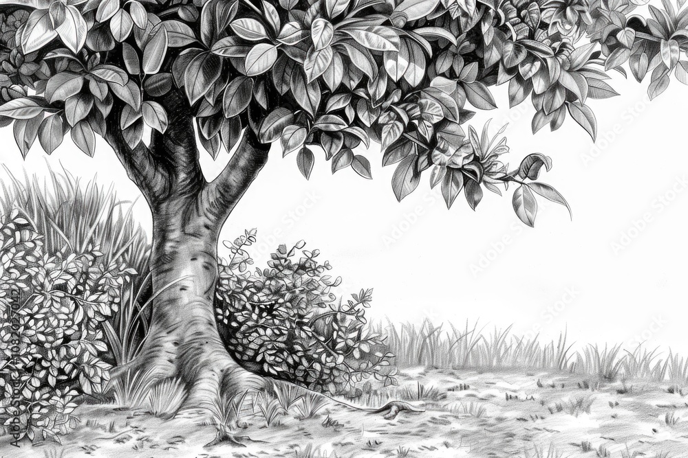 Poster a simple illustration of a tree in monochrome colors