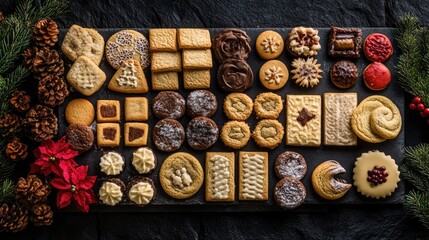 Fresh baked cookies and pastries displayed on a table for a dessert or snack