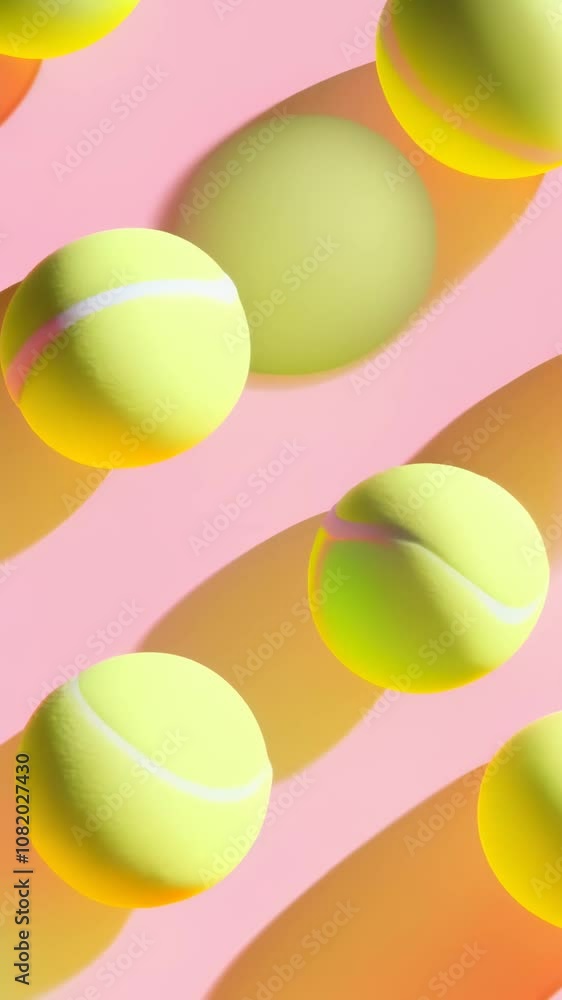 Aufkleber multiple tennis balls are arranged on a vibrant pink backdrop, casting dynamic shadows that enhance 