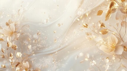 Fototapeta premium Gold and blush flowers satin-like background glowing accents for a high-end refined look