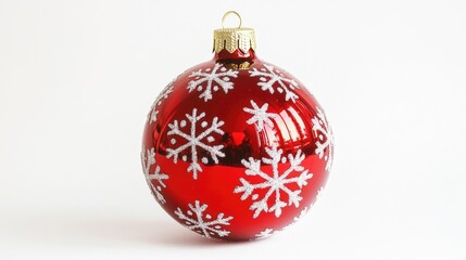 A festive red Christmas ornament covered in delicate snowflakes, perfect for holiday decorations and celebrations