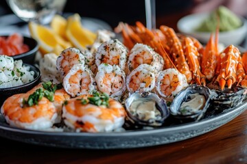 Fresh seafood selection served on a table, great for restaurants and food establishments