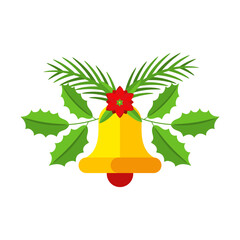 Christmas garland with bells and plant branches, flowers and berries.