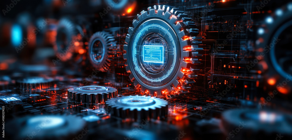 Poster cybersecurity concepts with password protection and advanced gear system design