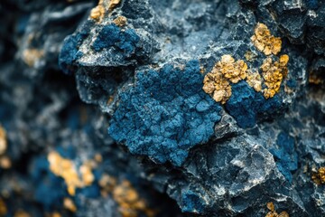 Close-up photo of a rock with a yellow substance, possibly mineral or ore