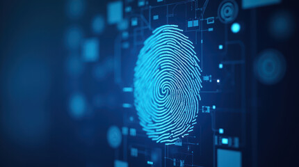 Detailed Fingerprint Scan on a Blue Background Symbolizing Security and Identity