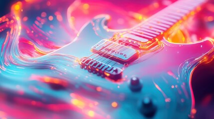 Liquid waves and glowing strings create a vibrant guitar wallpaper