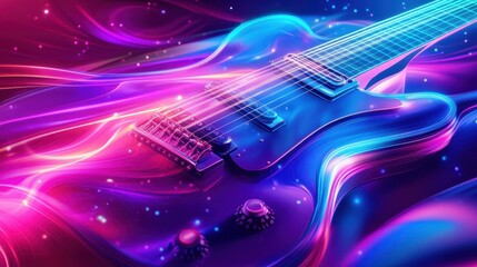 Fototapeta premium Dynamic neon strings dissolve into liquid colors on a vibrant background