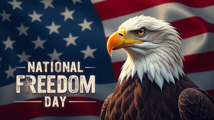 National freedom day celebration with majestic bald eagle and american flag
