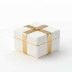 Obraz premium Elegant gift box with golden ribbon on white background