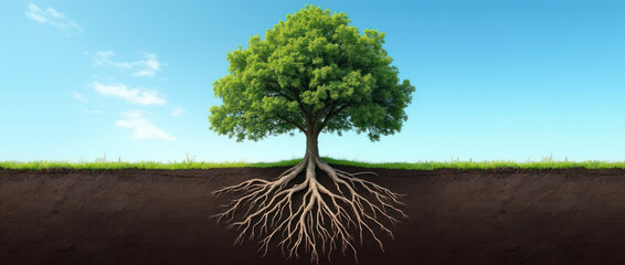 Large Tree With Exposed Roots Symbolizes Growth and Nature's Strength